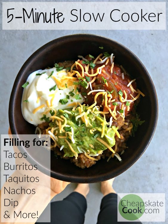 Frugal, Easy, Healthy Filling for Tacos, Nachos, Burritos, Taquitos & More - 5-minute crockpot or slow cooker recipe