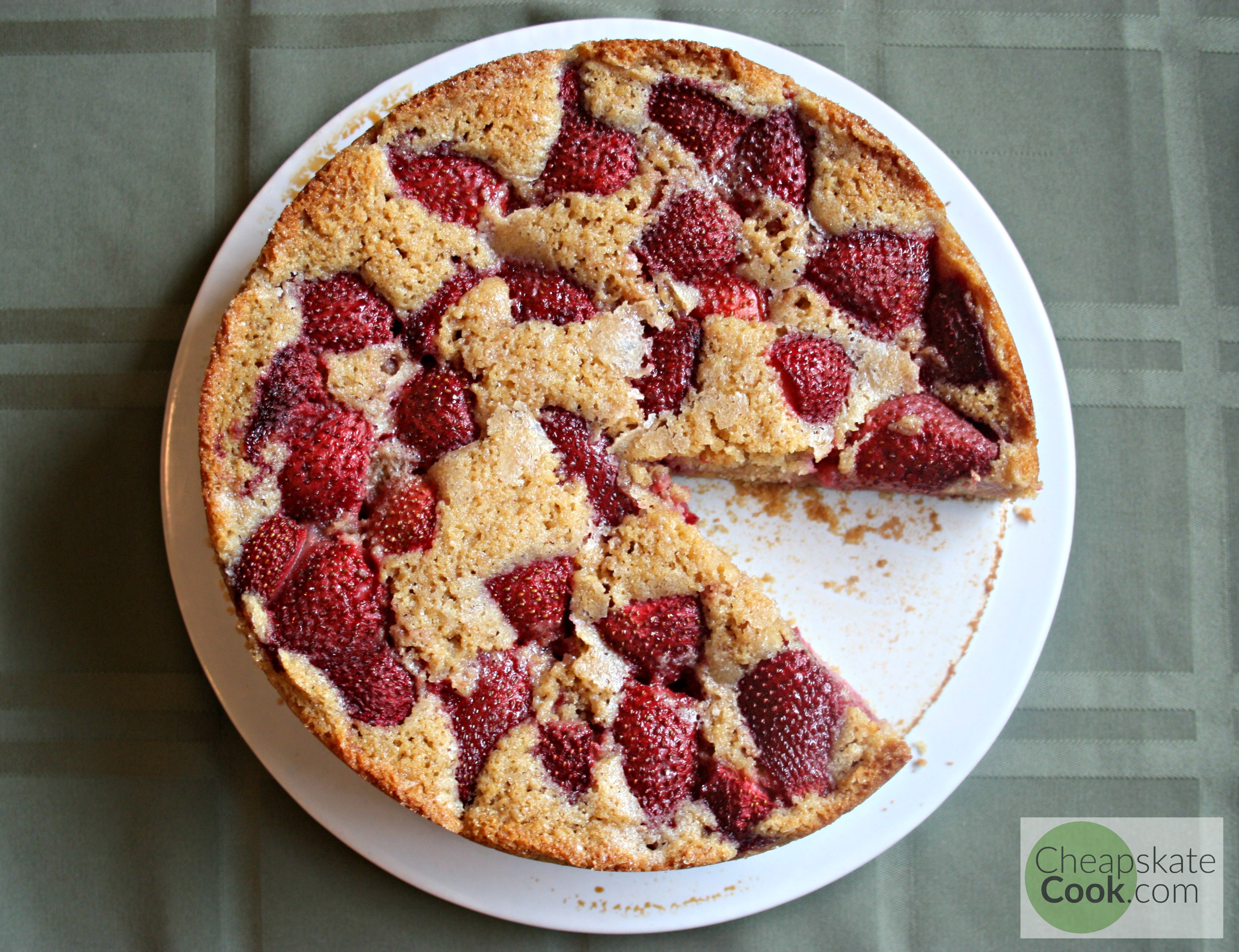 Strawberry Cake - healthy enough for breakfast, sweet enough for dessert! from CheapskateCook.com