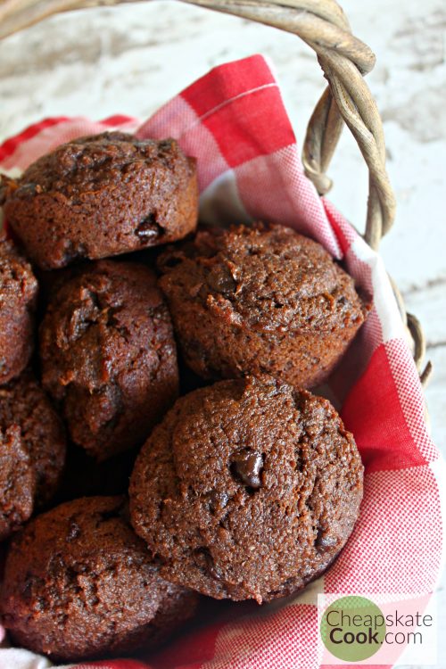 Easy Chocolate Muffins made from leftover juicing pulp. I also included a carrot cake version and drop biscuit method for easier cleanup! Dairy-free, egg-free, and vegan options. From CheapskateCook.com