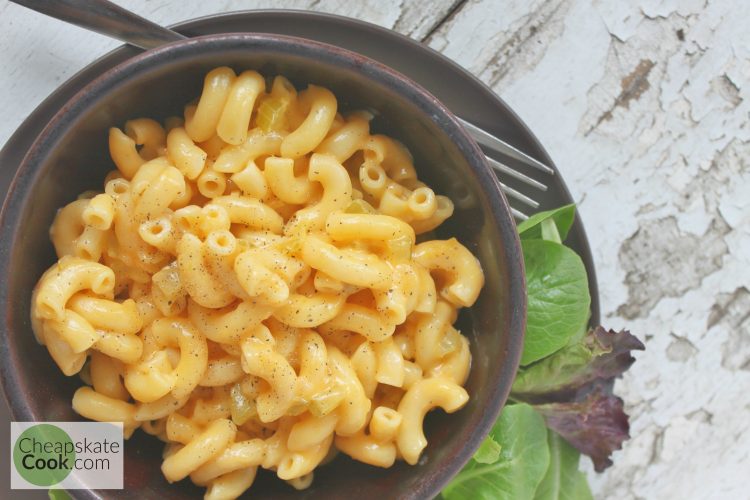 Creamy, Homemade Macaroni & Cheese only 25 cents a serving, made in 20 minutes, and full of ingredients you likely already have on hand. Works great with gluten-free pasta too! From CheapskateCook.com