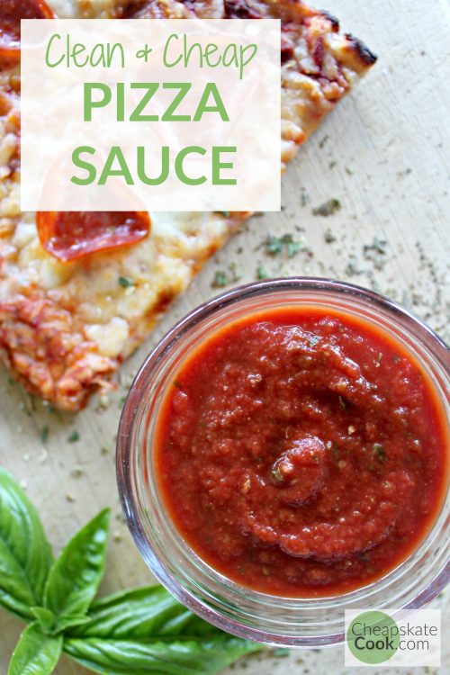 Clean & Cheap Pizza Sauce - This easy pizza sauce costs 40 cents for 2 large pizzas (frugal), takes less than 3 minutes to stir up (fast), and is made with real food ingredients you probably already have (WIN). From CheapskateCook.com