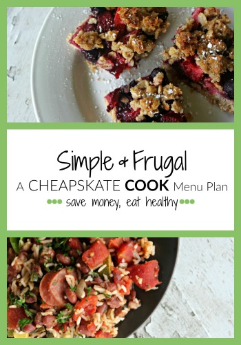 Simple & Frugal Menu Plan - 4 WEEKS of cheap meals made with real, whole food. Breakfast, lunch, and dinner suggestions, grocery lists, and allergy, vegan, and vegetarian adaptions. From CheapskateCook.com