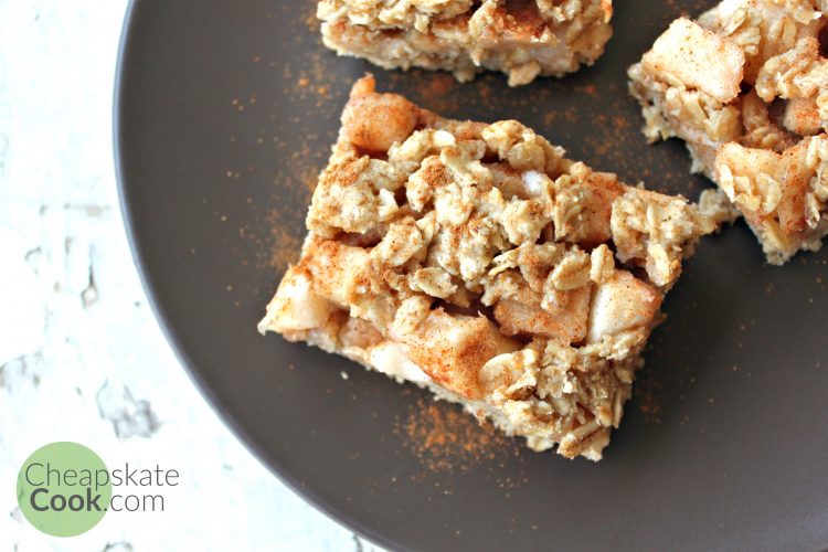 Golden Apple & Oat Bars on a chocolate colored-plate.