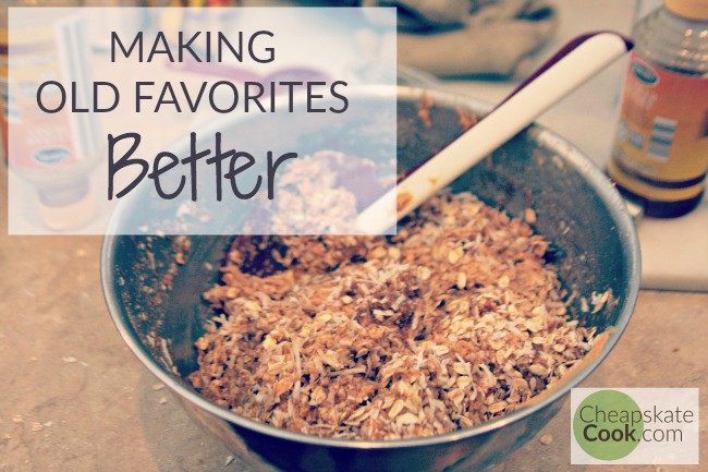 mixing bowl of cookie dough with title "Making Old Favorites Better"