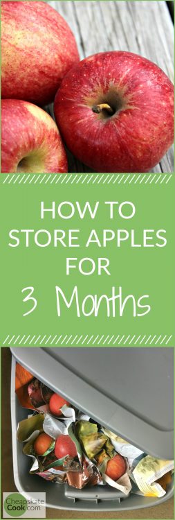 A simple, unfussy way to store apples for 3-5 months. This process takes me less than an hour and saves $100-$200 dollars! Real food storage, easy preserving method for winter. From CheapskateCook.com