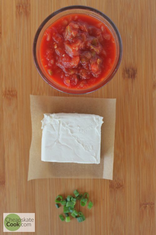Ingredients for Creamy Salsa Dip - salsa, cream cheese, green onion