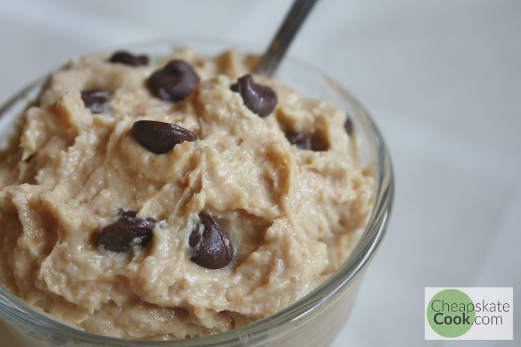 Peanut butter chocolate chip hummus bowl and spoon