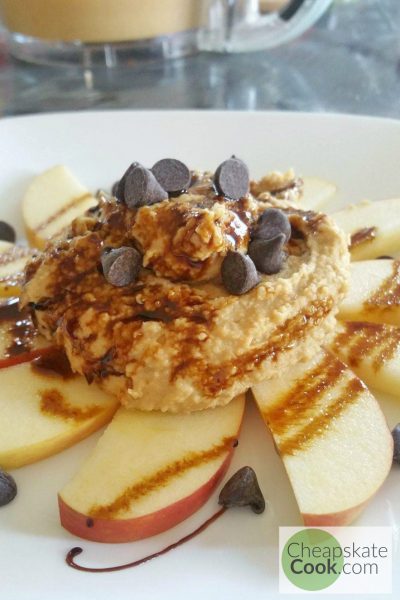 Peanut butter chocolate chip dessert hummus with apples