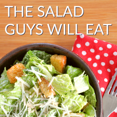 It's just a Caesar salad. But the dressing makes all the difference. It takes about 3 minutes to shake together. If it makes my brothers and dad will eat a mixing bowl of salad, it's worth the extra effort to me. I think it'll be the same for you. Gluten-free and easy! From CheapskateCook.com