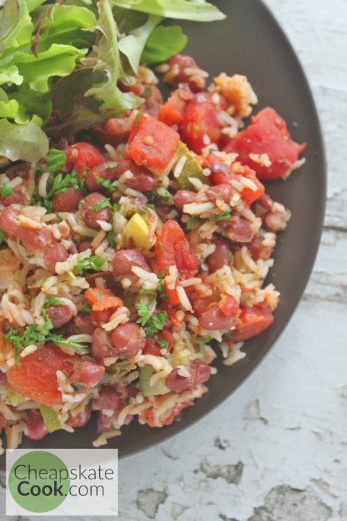 Cajun beans & rice with salad