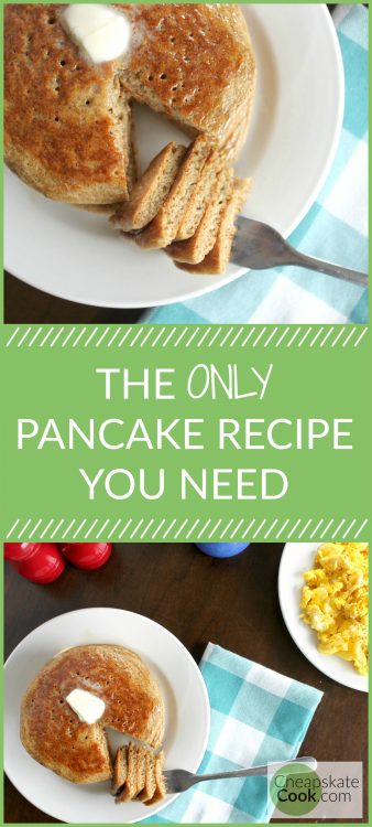 A classic pancake recipe with a twist - use it with whole grain, white, or sprouted flour - whatever works for you! Optional overnight soaking step. No sugar, and a dairy-free option! From CheapskateCook.com