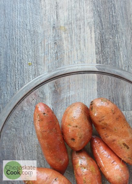 Sweet potatoes rubbed in oil and salt