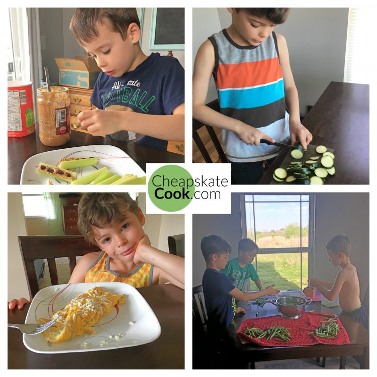 Kids doing various food prep tasks