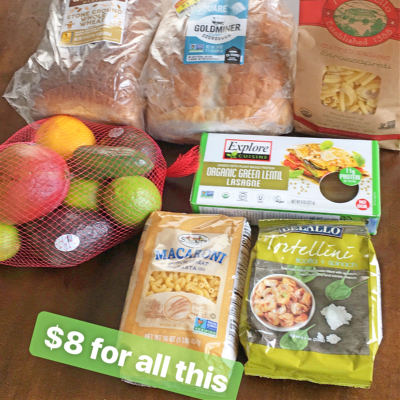 A healthy grocery haul for only $21. Full of real food, produce, organic and non-GMO pasta and bread, uncured and nitrate-free meat, greek yogurt, and gluten-free products. From CheapskateCook.com