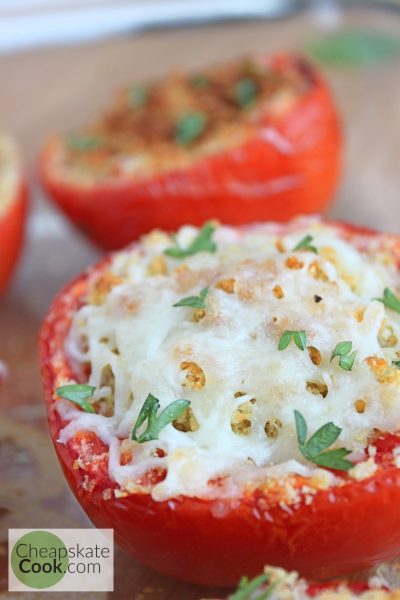 Stuffed tomatoes topped with cheese