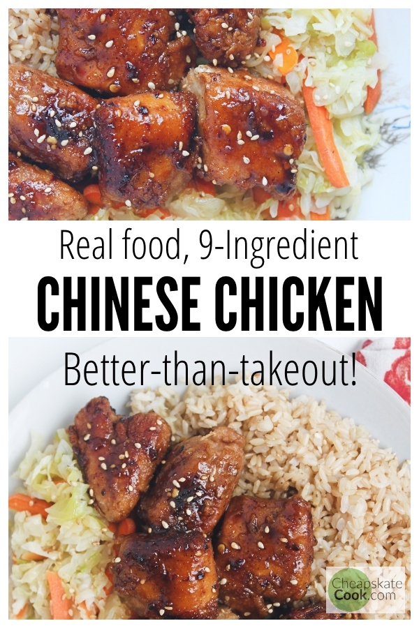 An easy, real food alternative to Chinese takeout! Only 9-ingredients and 30 minutes. Plus a cookbook review for 100 Days of Real Food on a Budget. From CheapskateCook.com #dairyfree #realfood #dinner #glutenfree 