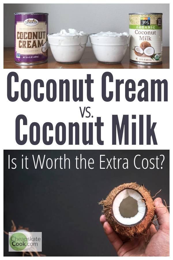 Is coconut CREAM worth the extra cost? Kim asked this in the Cheapskate Cook Facebook group, so I did an experiment. Do you actually get more coconut cream than when you buy plain coconut milk? From CheapskateCook.com #dairyfree #savemoney #healthyliving #coconutmilk #foodallergies #frugalliving