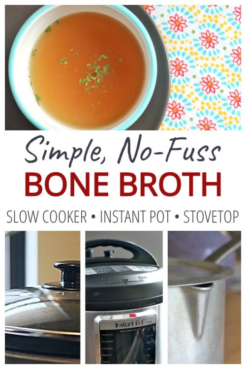 Bone broth graphic with stock pot, instant pot, and slow cooker