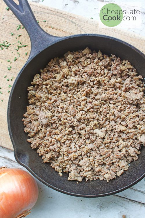 ground beef in a skillet