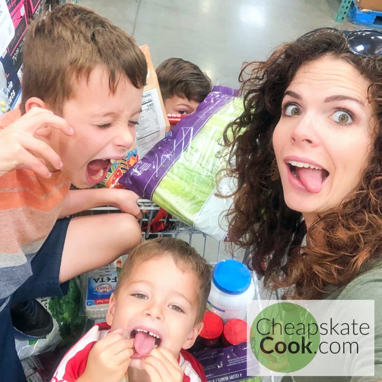 Steph and boys at costco - home management