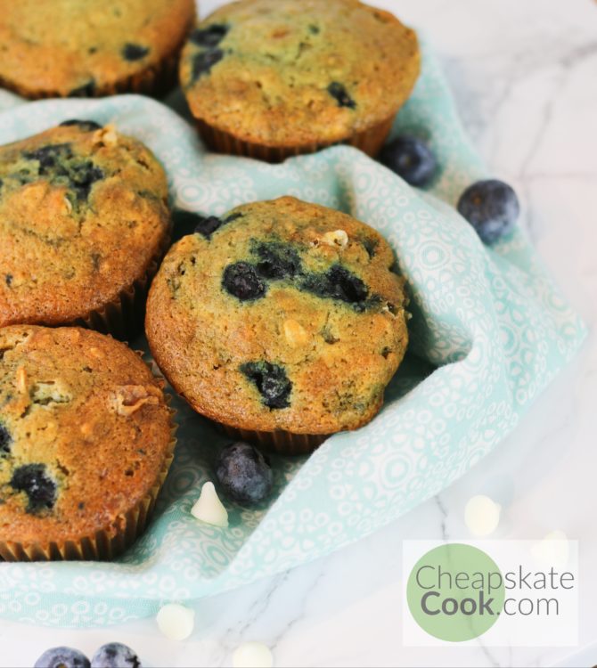 blueberry muffins with blueberries and white chocolate