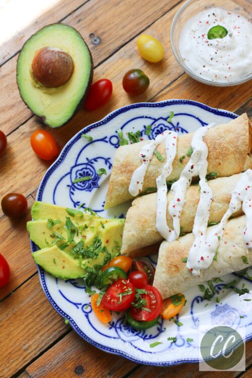 vegetarian taquitos and avocado