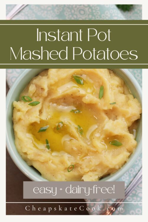 Instant Pot Dairy-Free Mashed Potatoes is a quick and frugal side dish that is dairy-free and vegan!